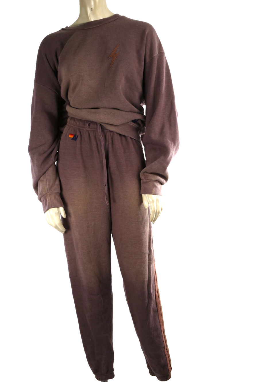 Aviator Nation Mauve Purple Waffle Knit Crewneck Sweatpants Tracksuit Set Size S